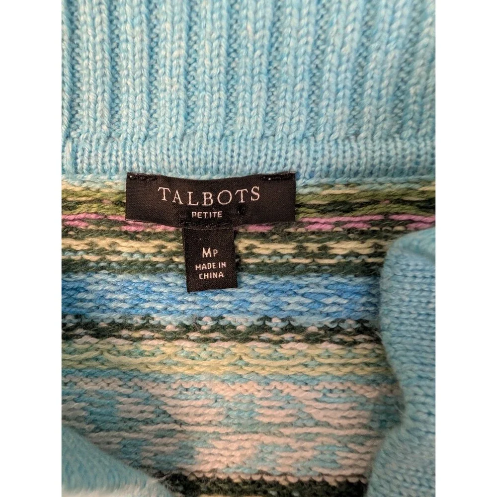 Talbots Fireside Fair Isle Johnny Collar Sweater M Petite Winter Preppy Casual